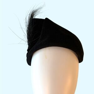 Vintage 1950’s Elegant Black Women's Hat with Feather Accent